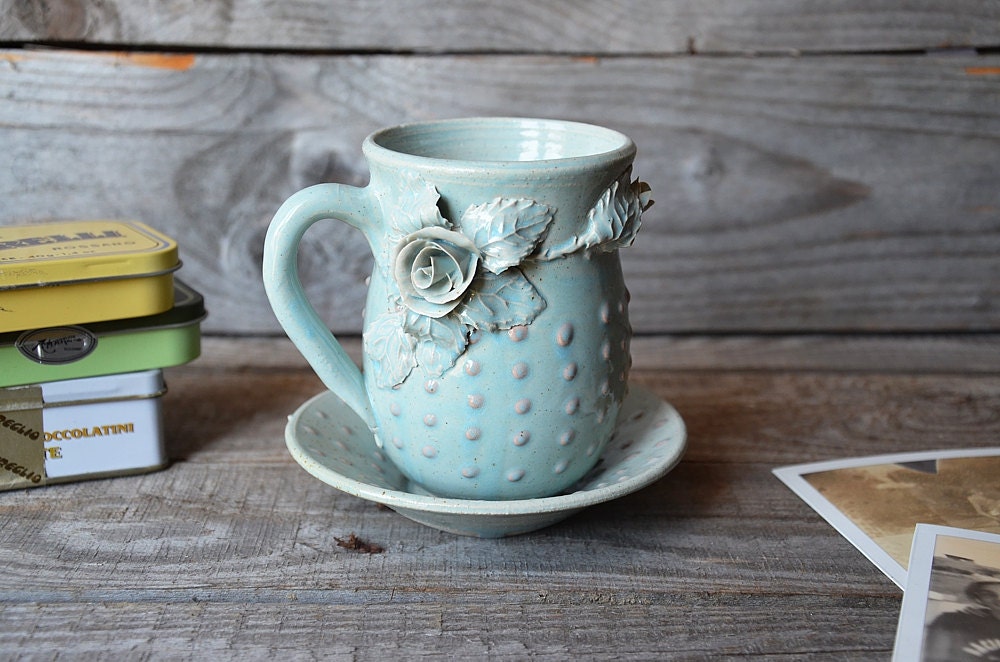 Set da Té Roseto Azzurro Puntinato Completo in gres