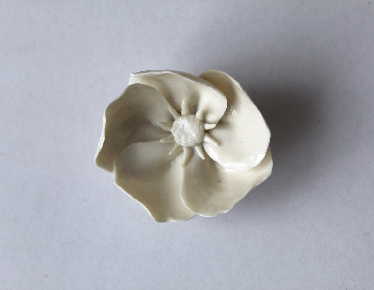 Anemone - Spilla con anemone in porcellana bianca di Limoges