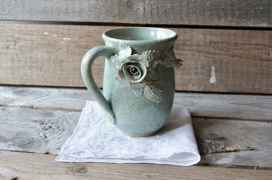 Tazza Rosa Alice (azzurro granito) - Tazza in gres artigianale