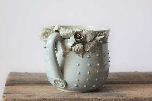 Tazza Ghirlanda Puntinato (azzurro granito) - Tazza in gres artigianale