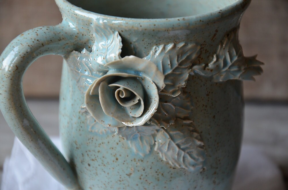 Tazza Rosa Alice (azzurro granito) - Tazza in gres artigianale