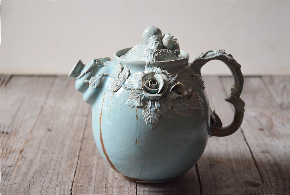 Teiera Roseto Azzurra  in gres
