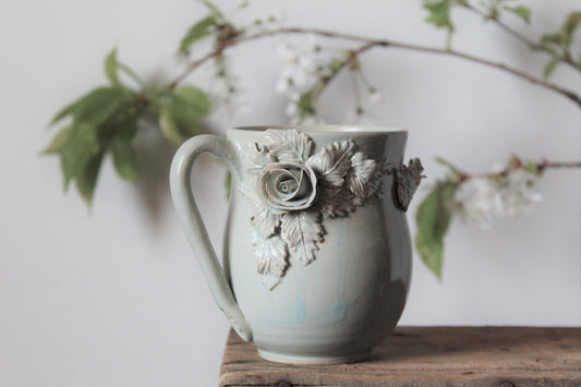 Tazza Rosa Alice (azzurro granito) - Tazza in gres artigianale