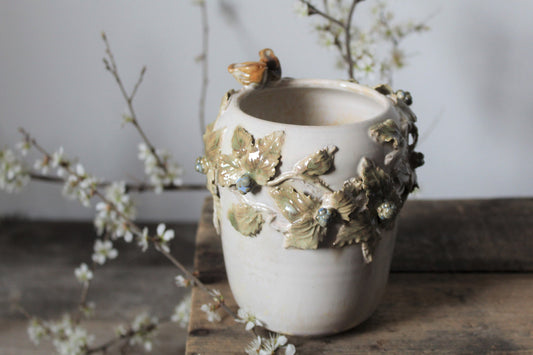 Uccellini e rovi - Vaso in gres