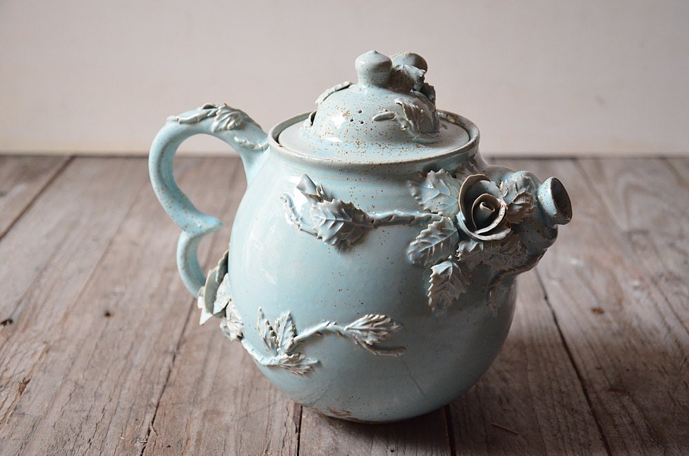 Set da Té Roseto azzurro in gres