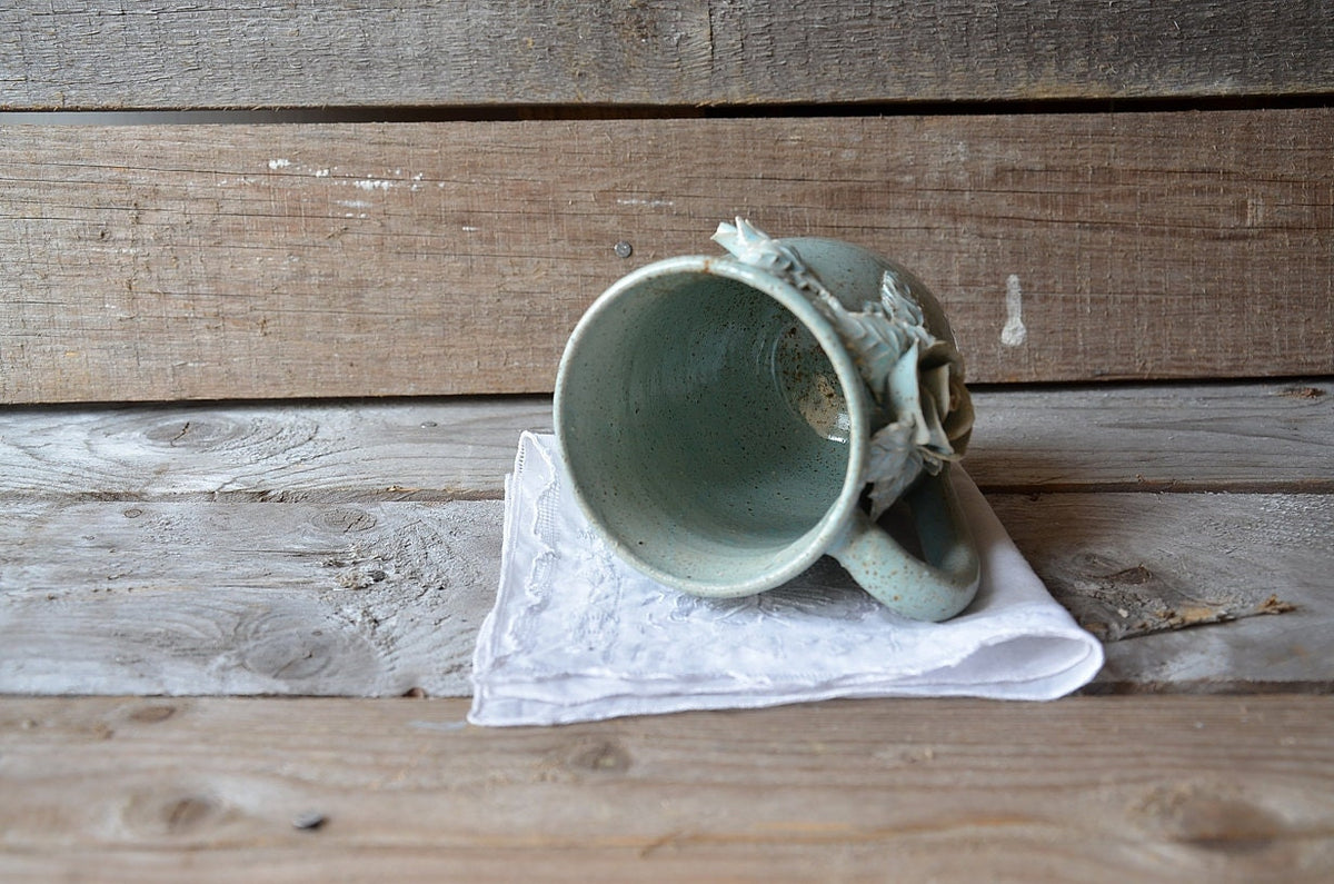Tazza Rosa Alice (azzurro granito) - Tazza in gres artigianale
